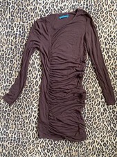 Alice & Olivia Brown Long Sleeve Rouched Pencil Cocktail Dress size Small