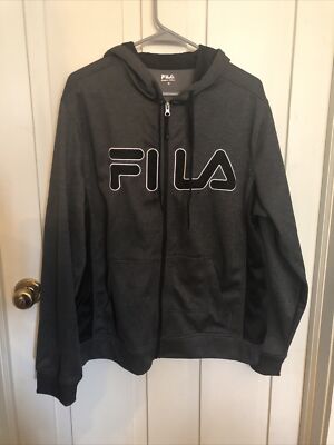 Fila Spell Out Logo Full Zip Polyester Hoodie Men's Medium Gray