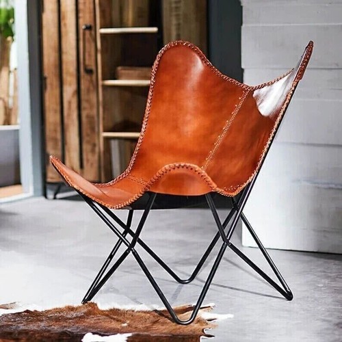 Handmade Classic Butterfly Leather Chair With Foldable Iron Frame For Home - Picture 5 of 8