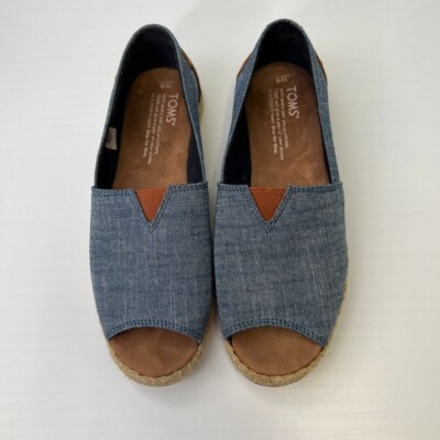 Toms Flat Women 6 Slip On Shoe Espadrille Casual Peep Toe Work Party Core Go