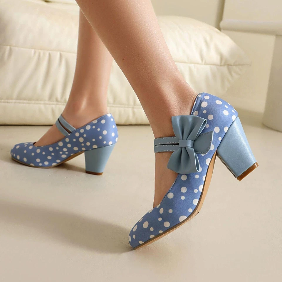 Moda Para mujeres Moño Tacones en Bloque Zapatos Dulce Vestido Fiesta Lunares Lolita Talla Foto 3 de 4