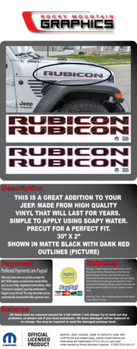 Fits 2018-2025 Jeep Rubicon Jl/Jt/Jk Hood Letters Graphics Side Vinyl Decals - Foto 3 di 4