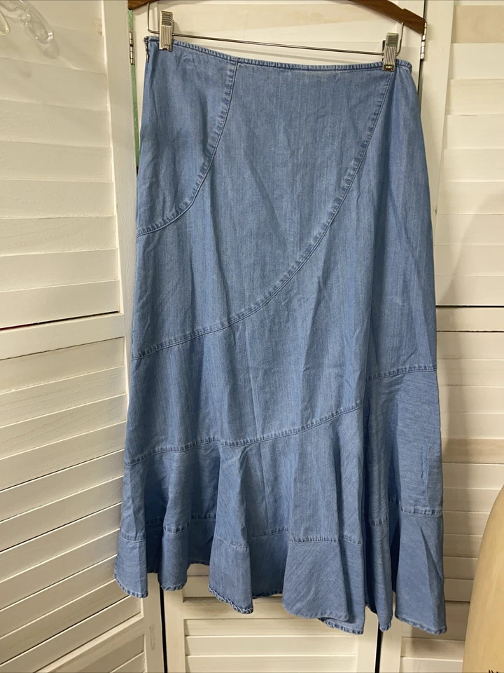 Maxi falda vaquera azul claro acampanada mezcla Tencel LRG de JM Collection para mujer Foto 4 de 4