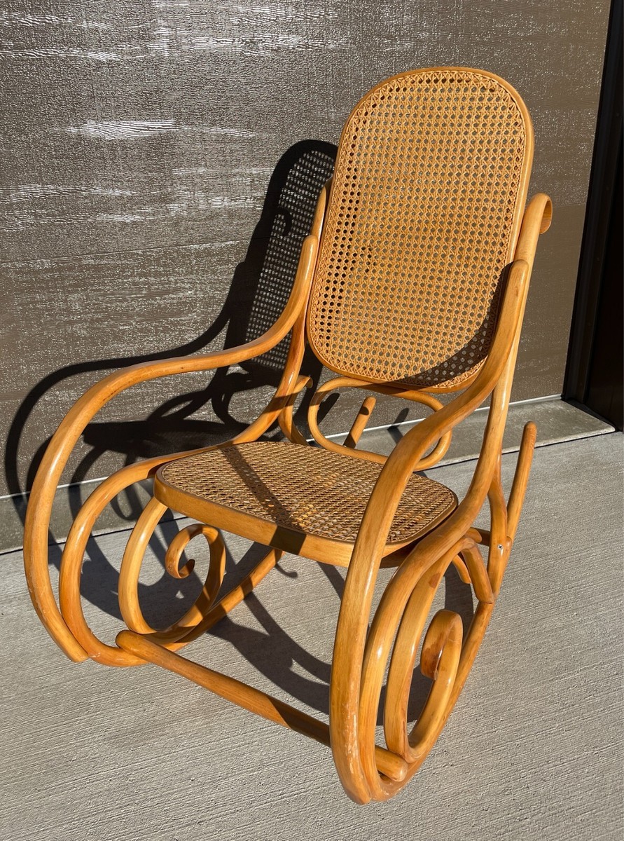 Authentic Thonet Bentwood Cane Rattan Rocking Chair Honey Maple