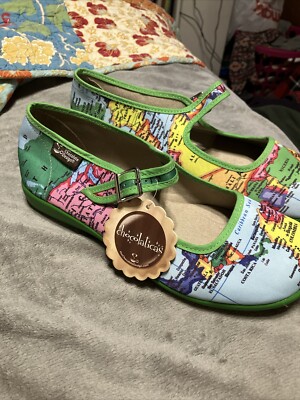 Hot Chocolaticas Bon Voyage World Map Shoes size 39 or US 9 NWT