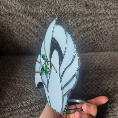 Dove with Branch Stained Glass Free-Standing 6.5" Candle Holder Artisan Peace - Picture 5 of 6