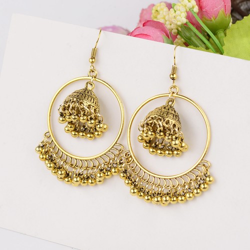 Pendientes colgantes de campana pequeña de plata boho estilo exagerado para mujer antigua India - Imagen 8 de 12