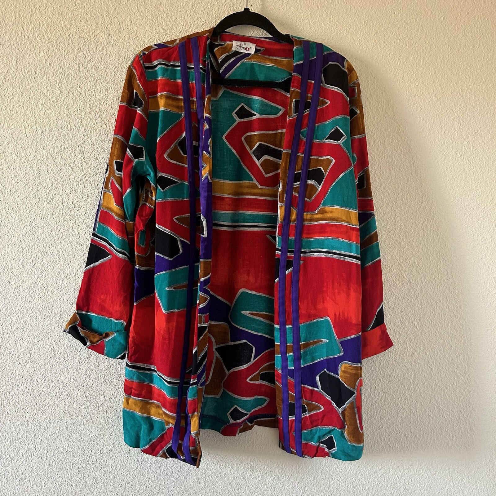 Vintage In CinQ Artsy Granny Duster Coat Women’s Size 14 Multicolor Retro
