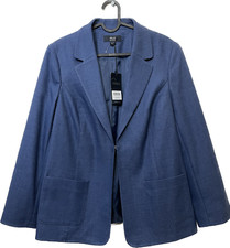 Isle Collection Blazer Jacket Woven Blue Pockets Occasion Formal Lined Size 14