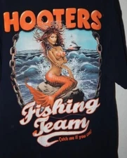 Vintage Hooters Fishing Team Racing short sleeve black shirt S-5XL