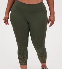 Torrid SPORT Size 4 Active Core Crop Legging Side Pockets Olive Green Gold Foil
