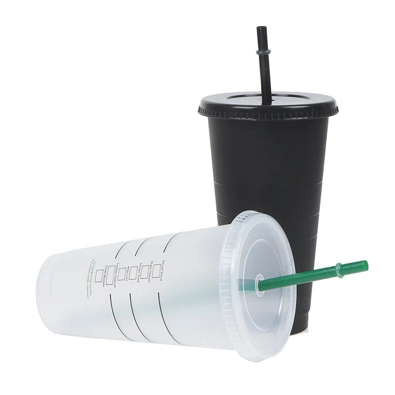 710ml Black White Straw Cup With Lid Coffee Cup Reusable Cups Plastic