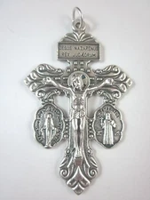 3-Way Pardon Crucifix with attached St Benedict & Miraculous Medals 2 1/4" Italy