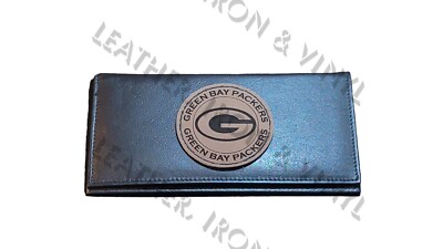 Green Bay Packers Design Laser Engraved Leather Checkbook Cover
