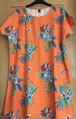 SHIEN ATTRACTIVE ORANGE FLORAL DRESS - Size L - 12/14