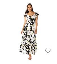 MSRP $60 NWT Women’s Nine West Flutter Maxi Tiered Dress Black Yellow White ~ XL