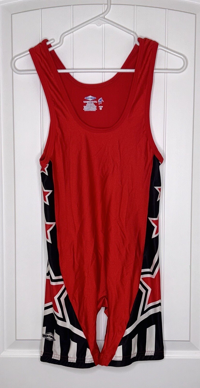 MATMAN Wrestling Co Red Black White Stars Singlet Adult Size S Made is