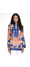 Tory Burch Wildflower Print Floral Tunic Multicolor Size 6 Side Zip Pullover