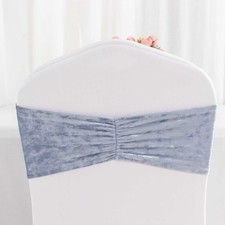 PREMIUM DUSTY BLUE 5 Velvet Ruffled STRETCHABLE CHAIR SASHES Wedding Party Home
