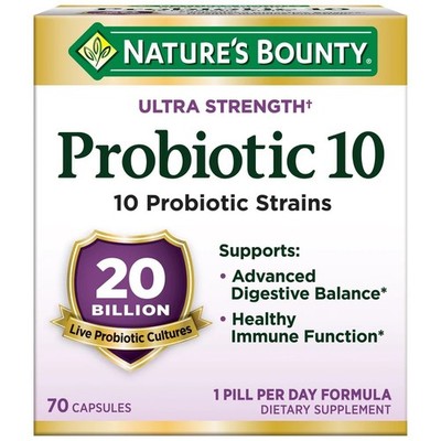 Nature's Bounty Probiotic 10 Strains 70ct Ultra Strength 20 Billion CFU EXP:5/27