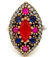 Ottoman Empire Style 3CT Treated Ruby 925 Sterling Silver Ring Sz 8.5 BT2