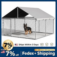 Large Dog Kennel Outdoor with Roof, Heavy Duty Galvanized Steel Enclosure Fence