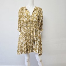 Daughters of India Kyra Floral Mini Dress Size S Puff Sleeve Flowy Golden Palm