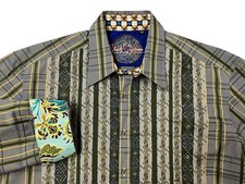 Robert Graham Embroidered Green Plaid Shirt Mens Size XL Floral Flip Cuff