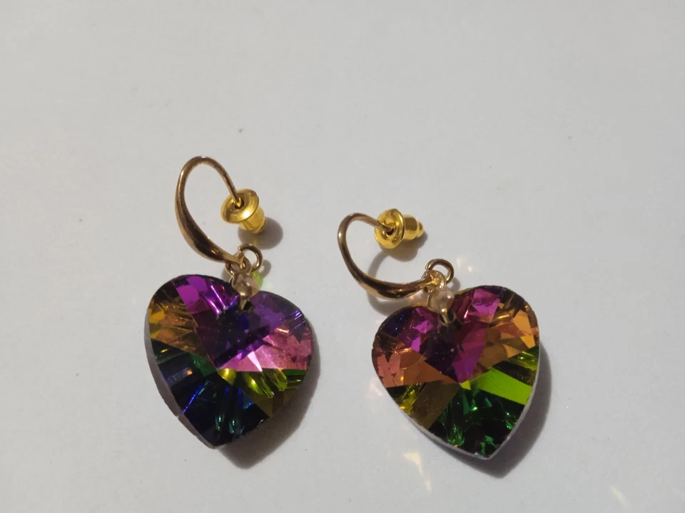 Orecchini colore oro multicolore con pietra a cuore donna - Immagine 3 di 3