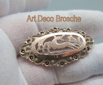 SK6 Art Deco Brosche Hubertus springender HIRSCH 925 Silber Jagd Jäger Trachten