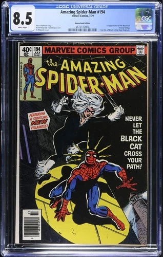 AMAZING SPIDER-MAN 194 CGC 8.5 NEWSSTAND VARIANT V1 MARVEL 1979! 1ST BLACK CAT!!