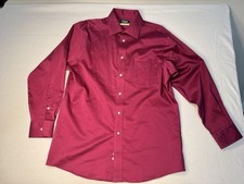 Chaps Mens Long Sleeve Button Down Dress Shirt Magenta Pink Size 16 32/33