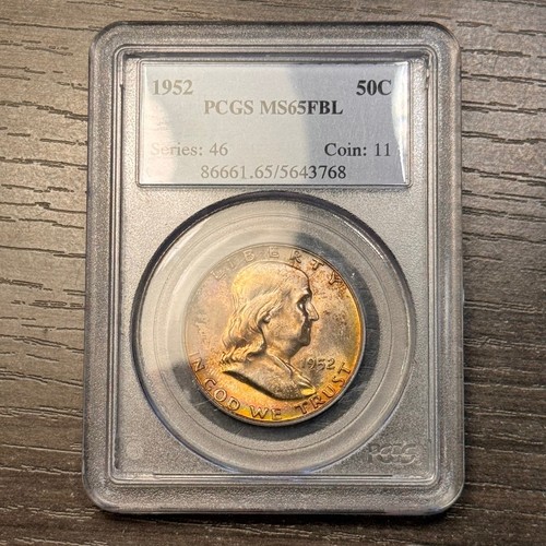MS65FBL 1952 50C Franklin Silver Half Dollar, PCGS Old Holder - Rainbow Toned - Bild 8 von 8