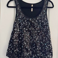 Black sequin Camisole tank top Sm sparkle rave party going out glam disco Loose