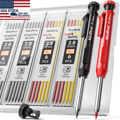 Mechanical Carpenter Pencil Set 26 Refills Deep Hole Marker Architect Case