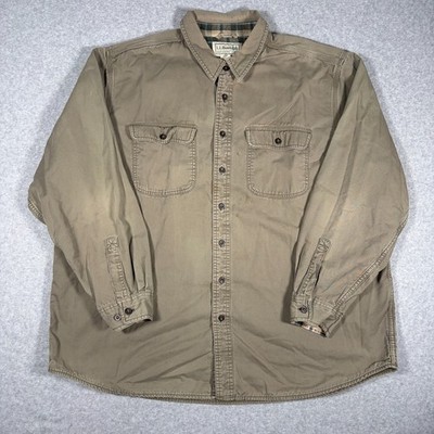L.L.Bean Hurricane Shirt Button-Up Shirt Mens 2XL Beige Flannel Lined Distressed