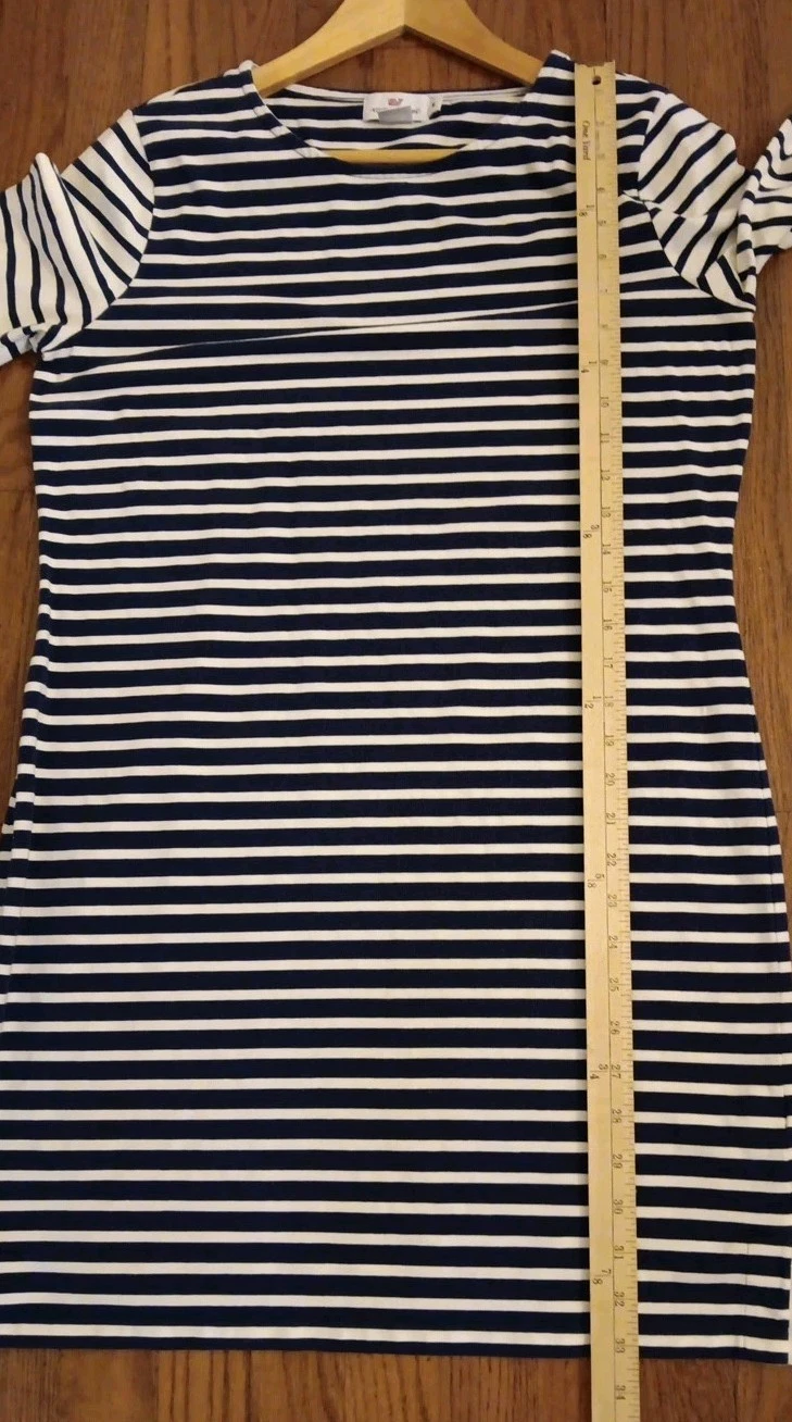 OFF WHITE Abito Vinyard Vines donna taglia M blu navy bianco sporco righe ginocchio costiero us intime ottimeioni