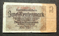 OLD BANKNOTE OF THIRD REICH GERMANY 2 RENTENMARK 1937 NO. F*50667430