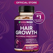 NEW Rainbow Nutrients ADVANCED Hair Growth Vitamins   Biotin 10,000mcg, Collagen