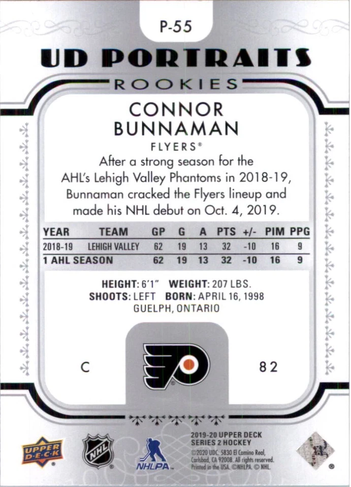 2019-20 Upper Deck UD Portraits #P55 Connor Bunnaman - HKY - Image 2 of 2