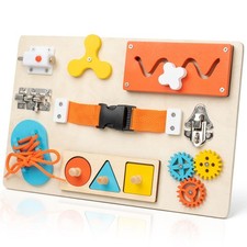 Montessori Busy Board for Toddlers, 9-in-1 Wooden Sensory Toys for Fine Motor