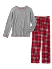 Boys Red and Gray Long Sleeve Plaid Pajamas Fleece Sleep Set XS 4/5 