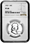 1957 50C Proof Silver Franklin Half Dollar NGC PF 68 White Coin