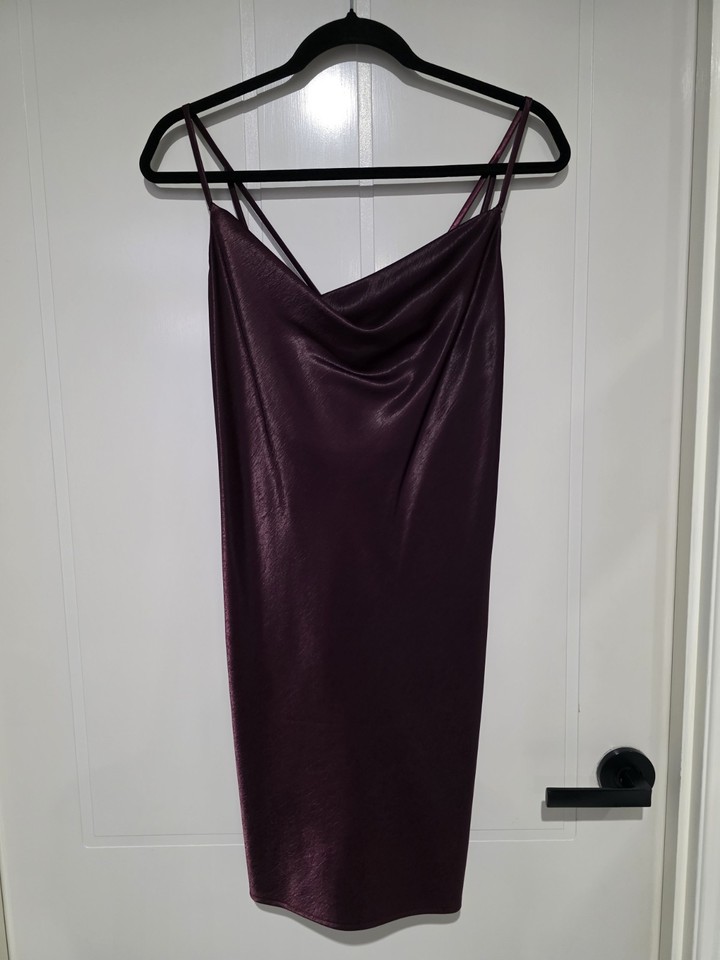 Bardot  Satin Cowl Neck Strappy Sleeveless Mini Slip Dress - Size 8