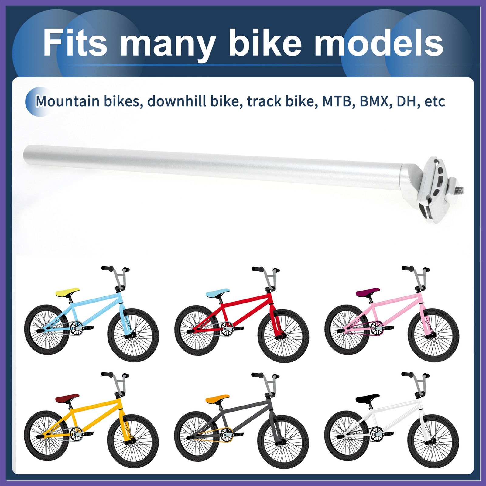 Bike Seat Post 27.2x500 mm Adjustable Fixing Clip Silver Tone Aluminum Alloy