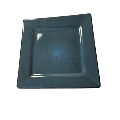 Set of 2 GIBSON ELITE Kiesling Turquoise Blue Brown Stoneware 10.5'' Square Plate