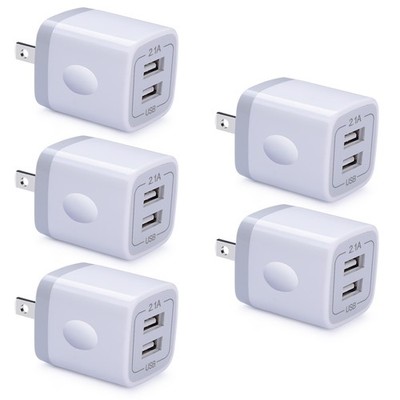 Fast Charging Block,GiGreen 5Pack Dual Port USB Outlet Plug 2.1A USB Wall Cha...