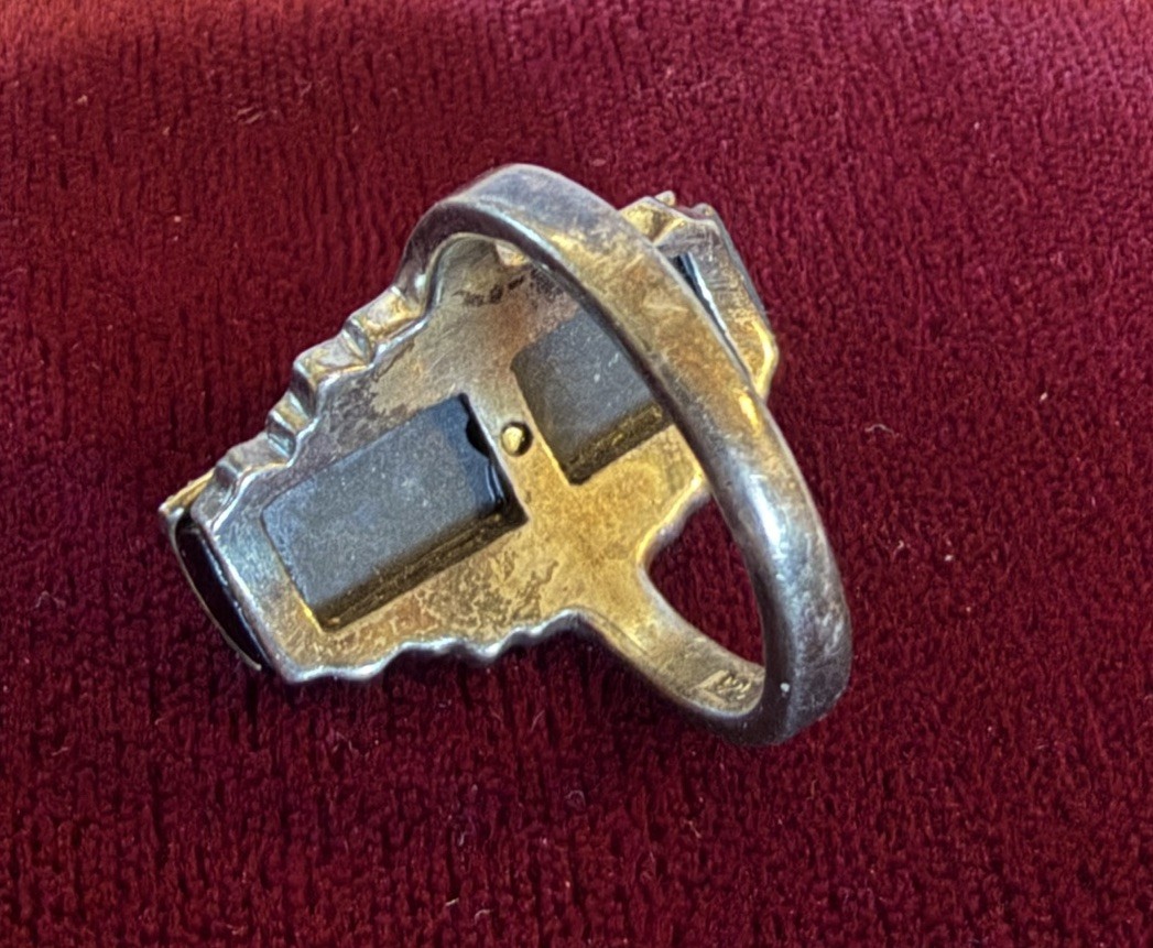 Large Art Deco 925 Silver Statement Ring Black On… - image 3