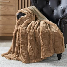 Sculpted Stripe Faux Fur Throw Blanket – Cozy Warm Plush for Couch and Sofa Gift