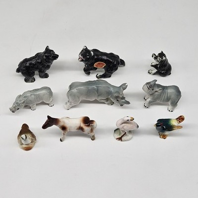 Vtg Mini Figurine Porcelain Animal Bear Rhino Horse Bird Lot of 10 Shiken China